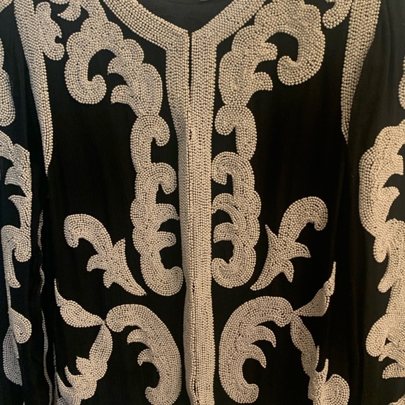 Vintage 100% Black Silk Beaded Pearl Evening Jacket Made in India Sz S - Picture 7 of 11